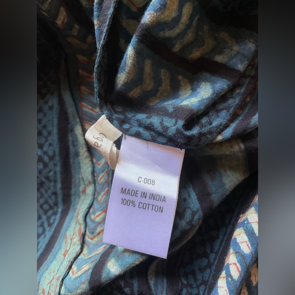 Anokhi blue striped block print bell sleeve maxi dress, 100% cotton size XL - Picture 6 of 11